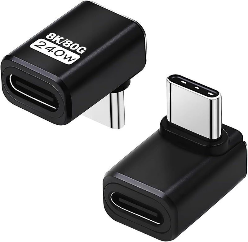 Duttek USB C 90 Degree Adapter [240W 80Gbps 8K@60Hz], 90 Degree USB C Adapter Compatible with Thunderbolt 5 Cable, Type-C Extender for Steam Deck, MacBook, Smart Tablet & Phone 2 Pack - Image 1